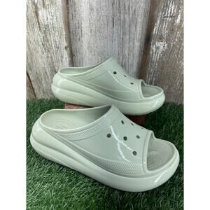 CROCS Crush Platform Slides High Shine Light Cream Green W9/M7 Chunky Clogs